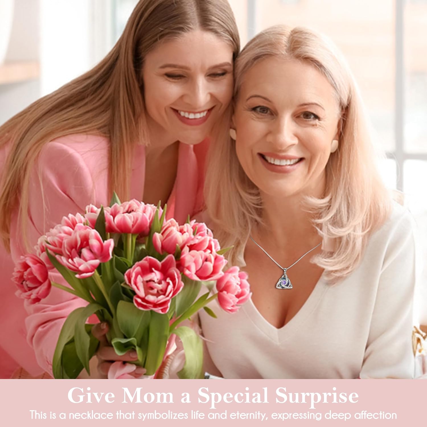 Distance Celtic Birthstone Necklace for Women, S925 Sterling Silver Trinity Knot Triquetra Austria Crystal Pendant, Birthstone Necklace Birthday Anniversary Jewelry Irish Scottish Gifts for Her