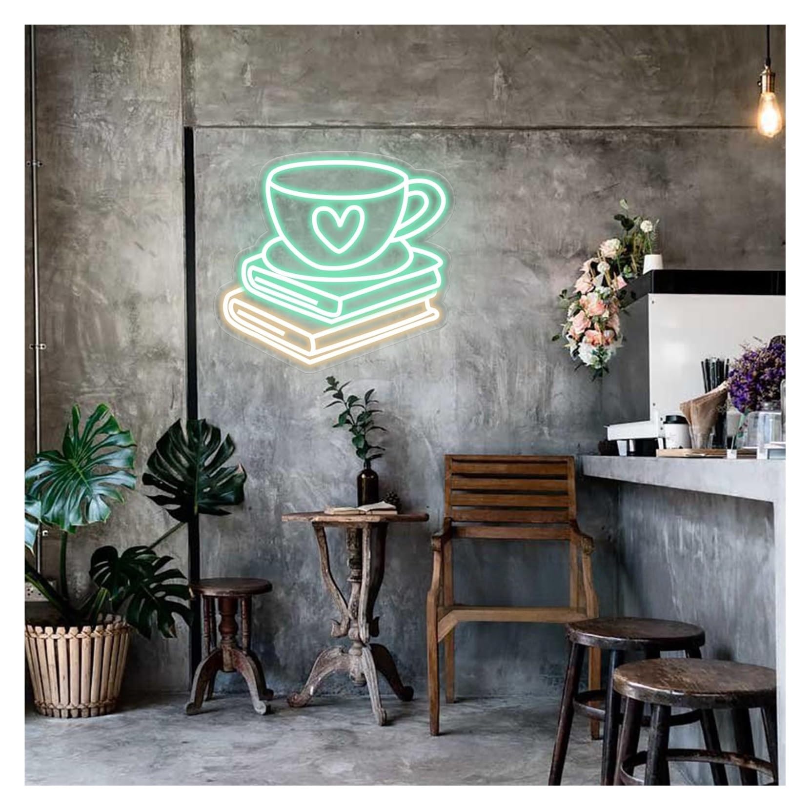 Rongch D Hanging Art Signs Coffee An Books Neon Sign,Suitable For Cozy Reading Nook Wall Ecor With Immable 37Cmx40cm(D)