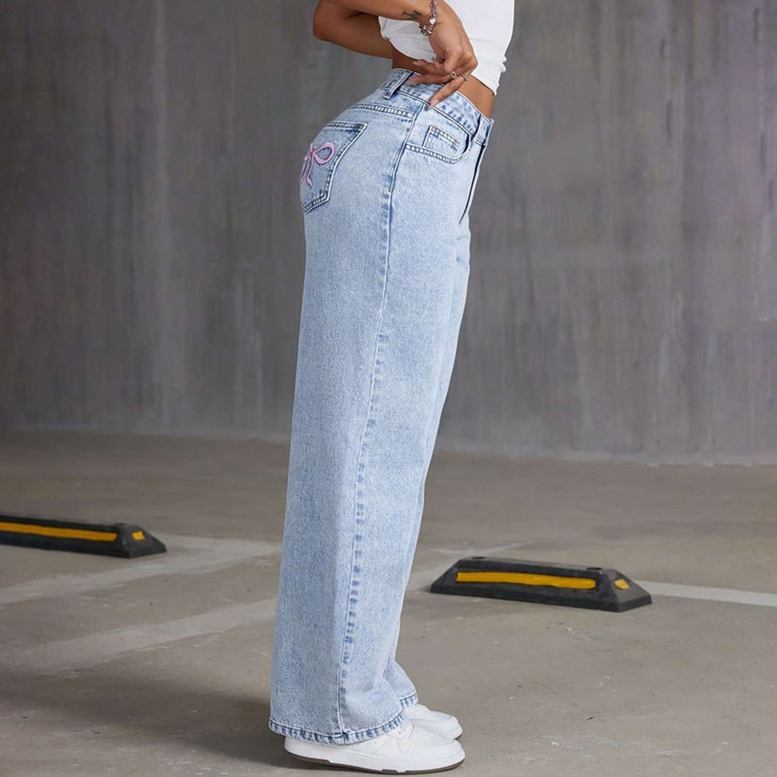 Générique Pantalon ado Fille, à nœud pour, Jambes Larges, Pantalon Ample en Denim, Joli Pantalon Taille Haute, décontracté, Streetwear, pour Enfants de 12 à 16 Ans Shorts 5 Ans