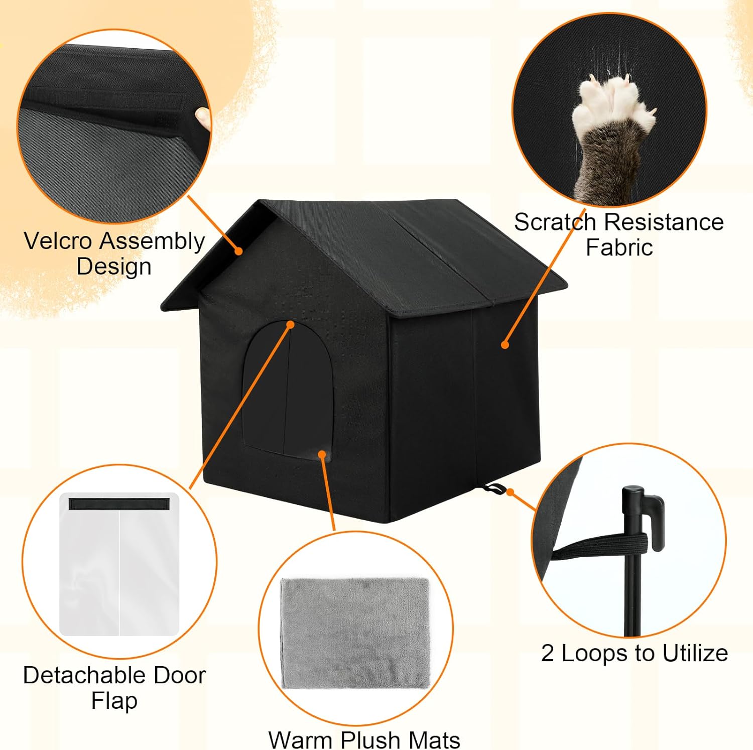 review All Weather Outdoor Cat House with Washable Warm Mat, Weatherproof Feral Cat Shelter, Collaspable Insulated Cat Kennel Outside Cat Bed for Strays Wild Animal Rabbit Small Animal Puppy
