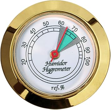 Medium Round Analog Hygrometer Humidity Gauge for Humidors - Color Gold