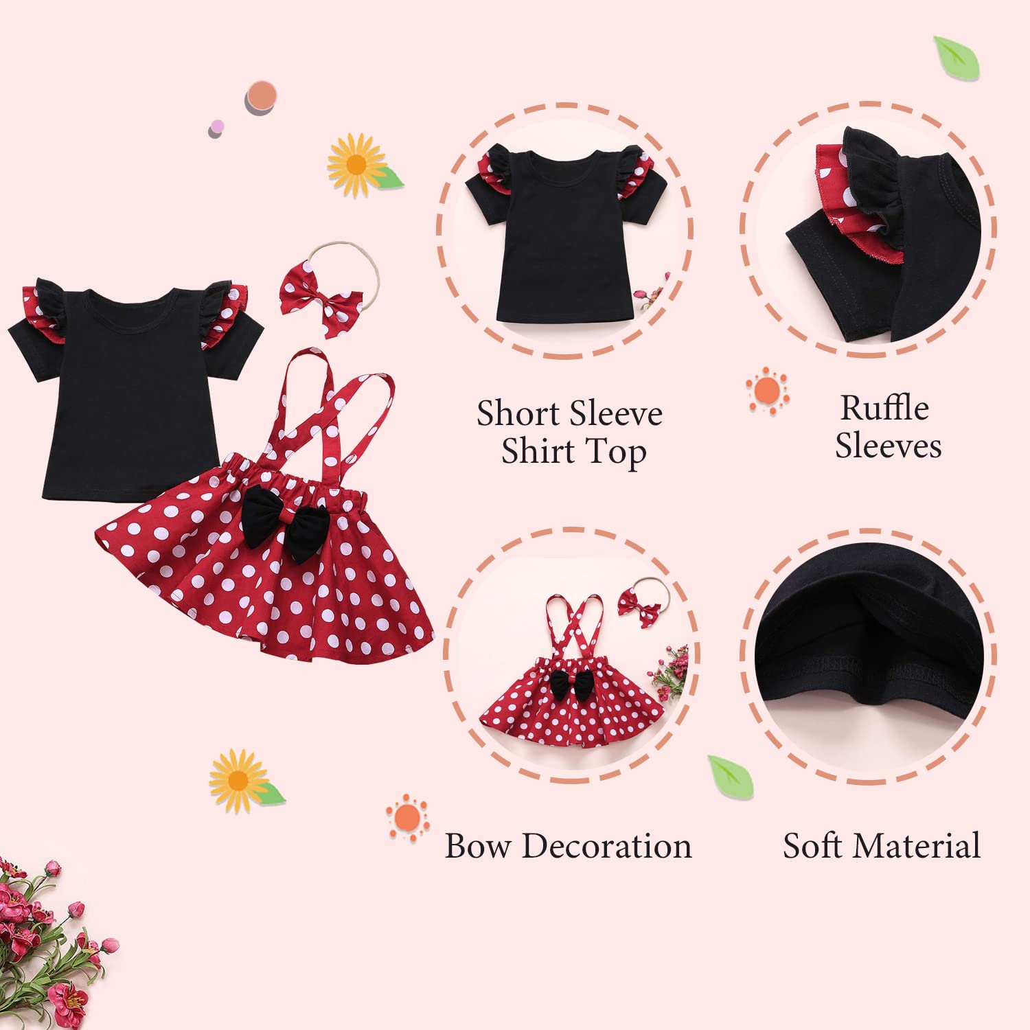 Verve Jelly Gonne per neonate Set Tuta per bambini Abiti pasquali Camicia a maniche corte + Gonna con reggicalze con fascia per la testa Abito estivo