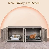 Vista 77 de Homhedy - Caja de arena para gatos, muebles de madera para baño de gatos con puerta de granero, casa para mascotas, se adapta a la mayoría de cajas