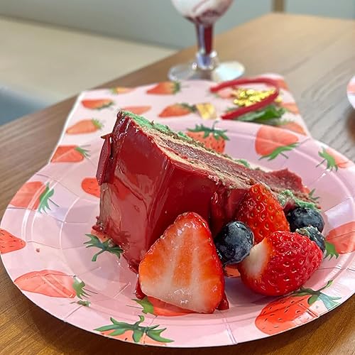 Miniatura 2 de MaitianGuyou Platos desechables de fresa para fiesta, paquete de 40 platos de postre para cumpleaños, fiesta, jubilación, aperitivo, boda, despedida