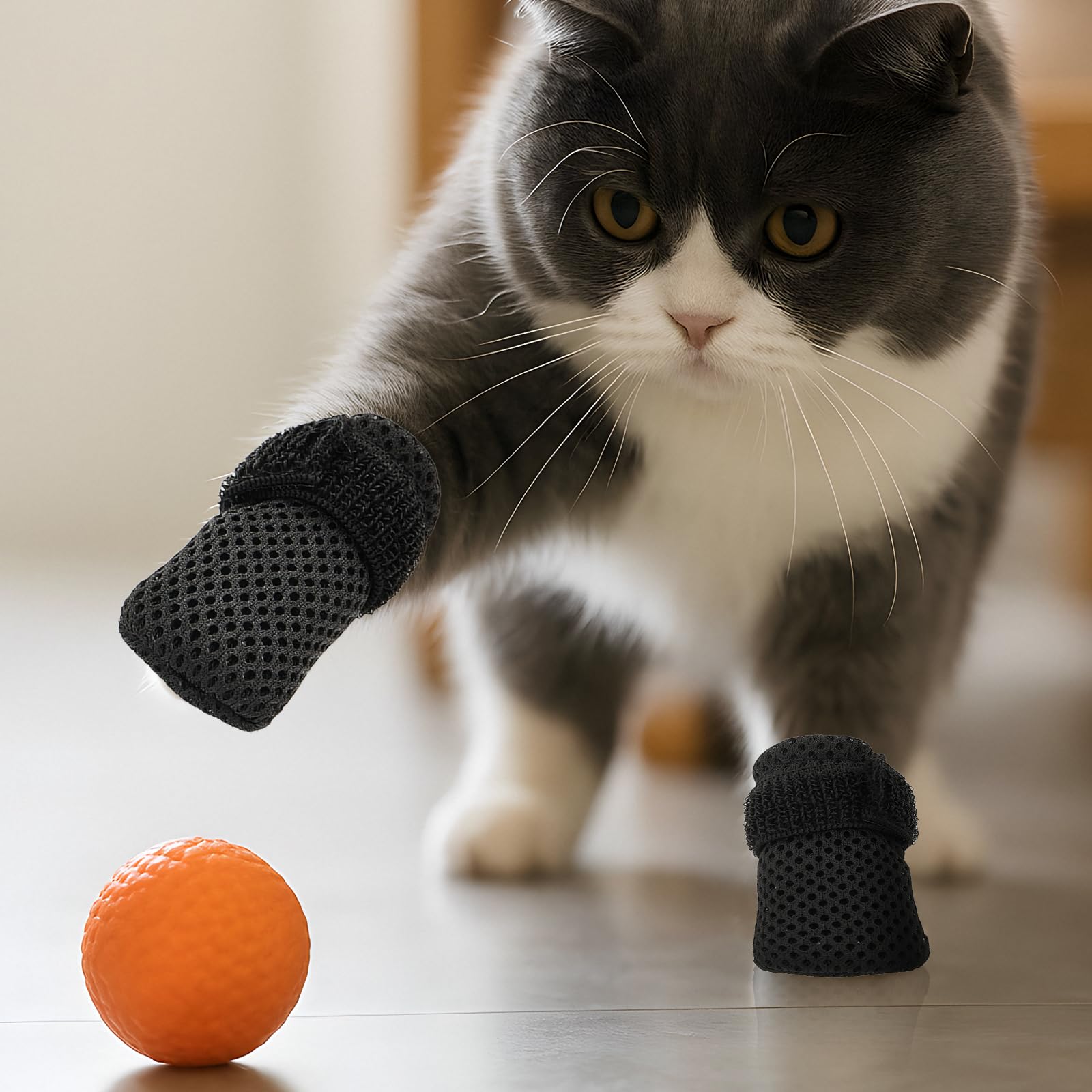 8 Stück Katzenkrallenabdeckungen, Schuhe für Katzen, Fäustlinge gegen Kratzen, Socken, verstellbar, atmungsaktiv, Netzstoff, für Welpen, Innenbereich, Pfoten, Kätzchen, Stiefel, geeignet zum Baden und