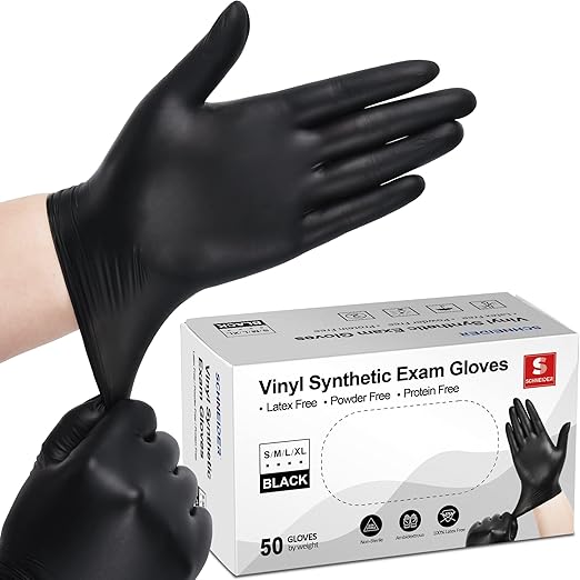 Schneider Black Vinyl Exam Gloves, 4mil, Disposable Gloves Latex-Free, for Medical, Cooking, Cleaning, Food Prep