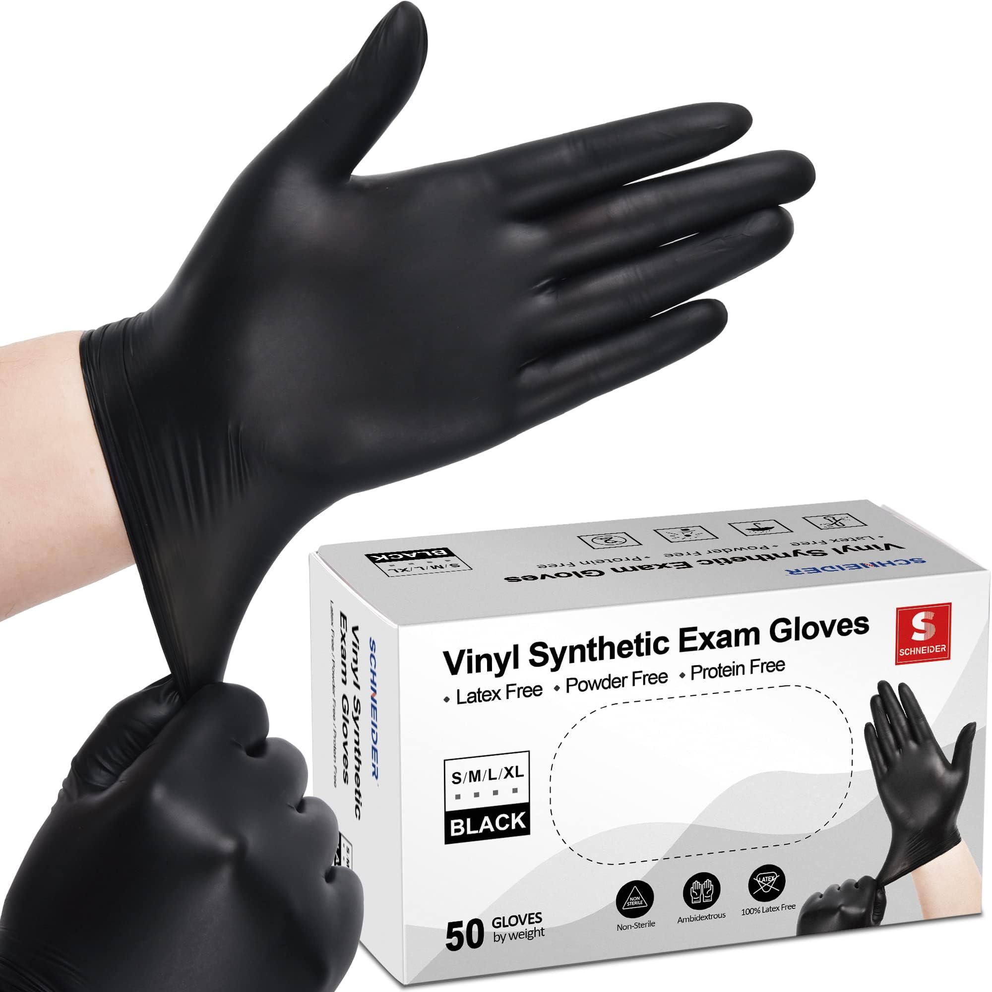 Schneider Vinyl Synthetic Exam Gloves 4 Mil Latex Free Disposable Gloves for Medical Cooking Cleaning and Food Prep