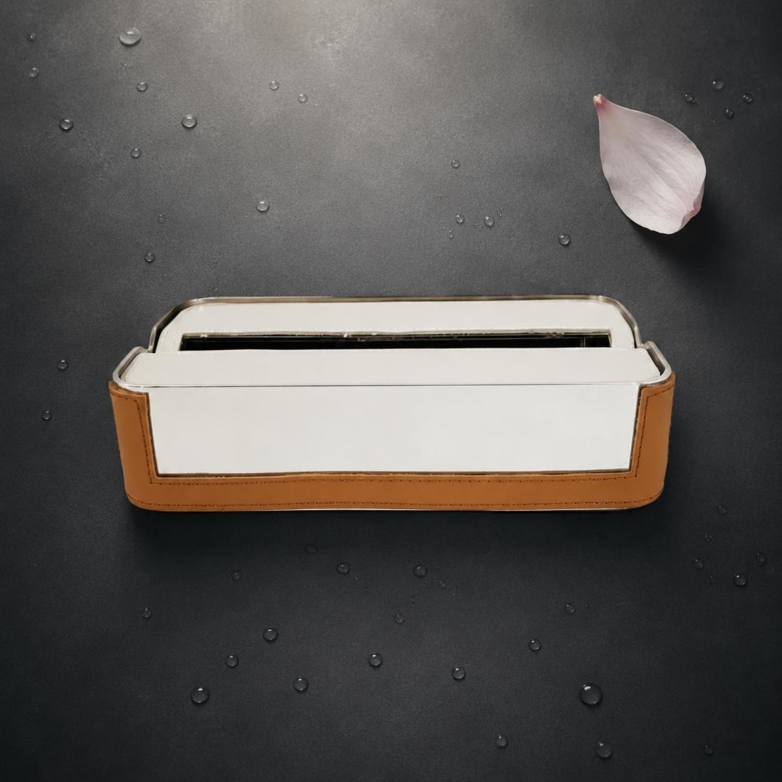 Porta Servilletas de Acero Inoxidable Soporte Dispensador Organizador Portapañuelos con Acabado Espejo y Diseño Cuadrado Adecuado para Mesa del, Cuero