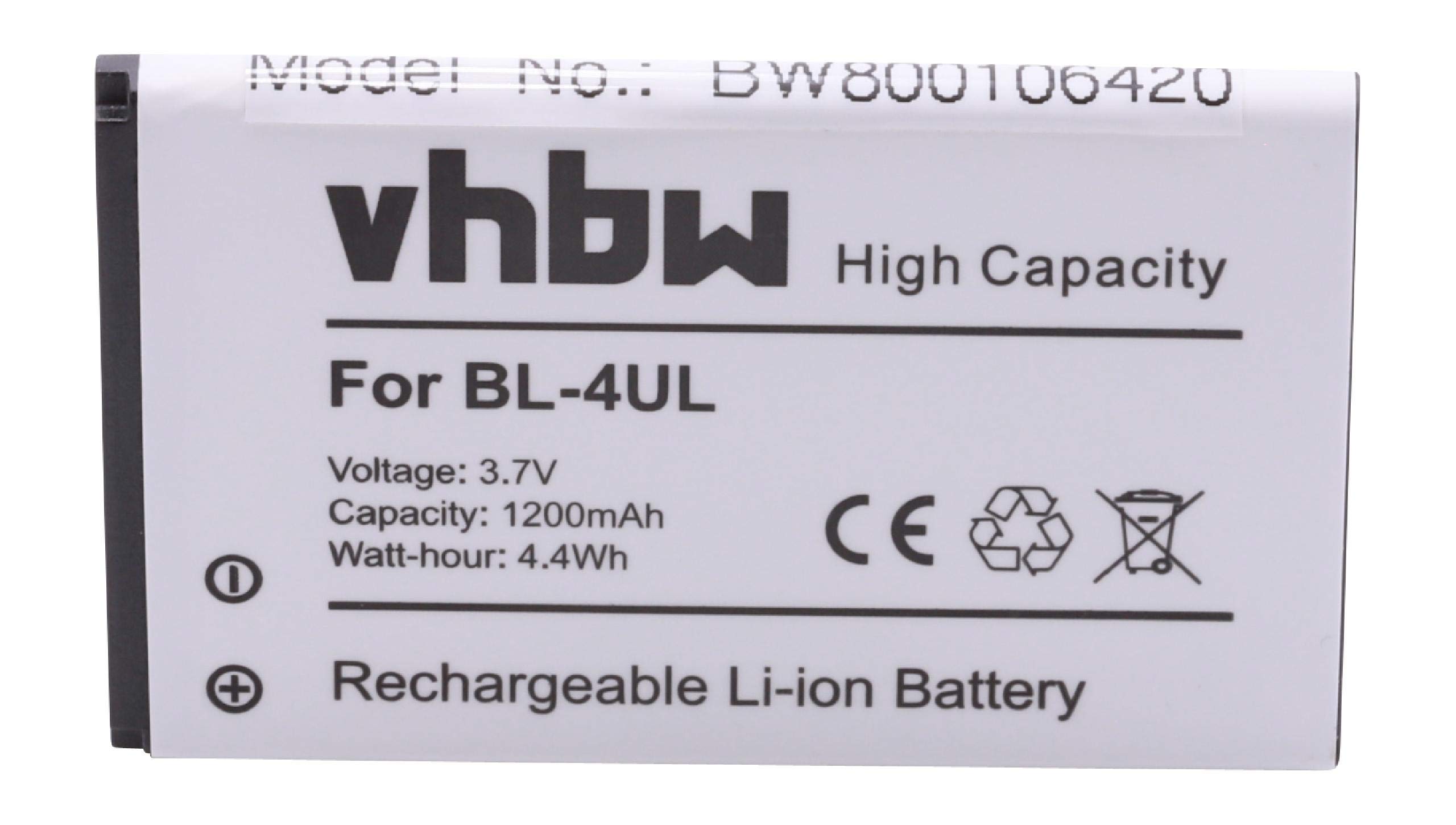 vhbw Bateria zamienna do Nokia BL-4UL, BL-4WL do telefonu komórkowego smartfona telefonu (1200 mAh, 3,7 V, litowo-jonowa)
