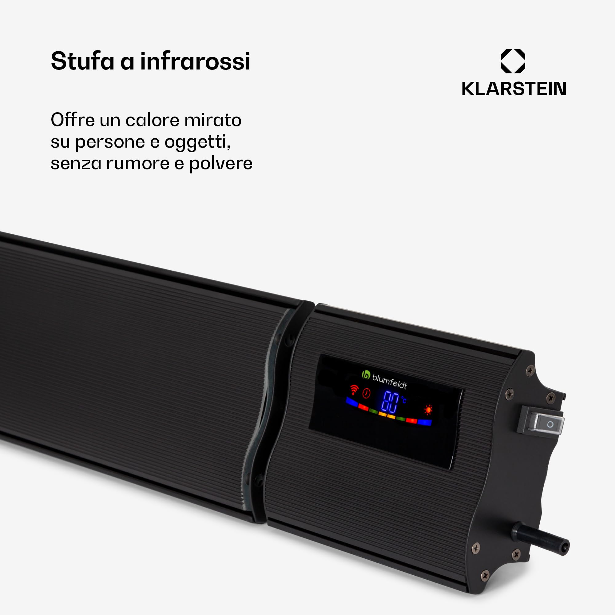 Klarstein Stufa Elettrica Basso Consumo, Colonnina Elettrica da Giardino 2400W, Termosifone Elettrico, Pannello Radiante Infrarossi con Telecomando, Stufetta Smart WIFI App, No CO2