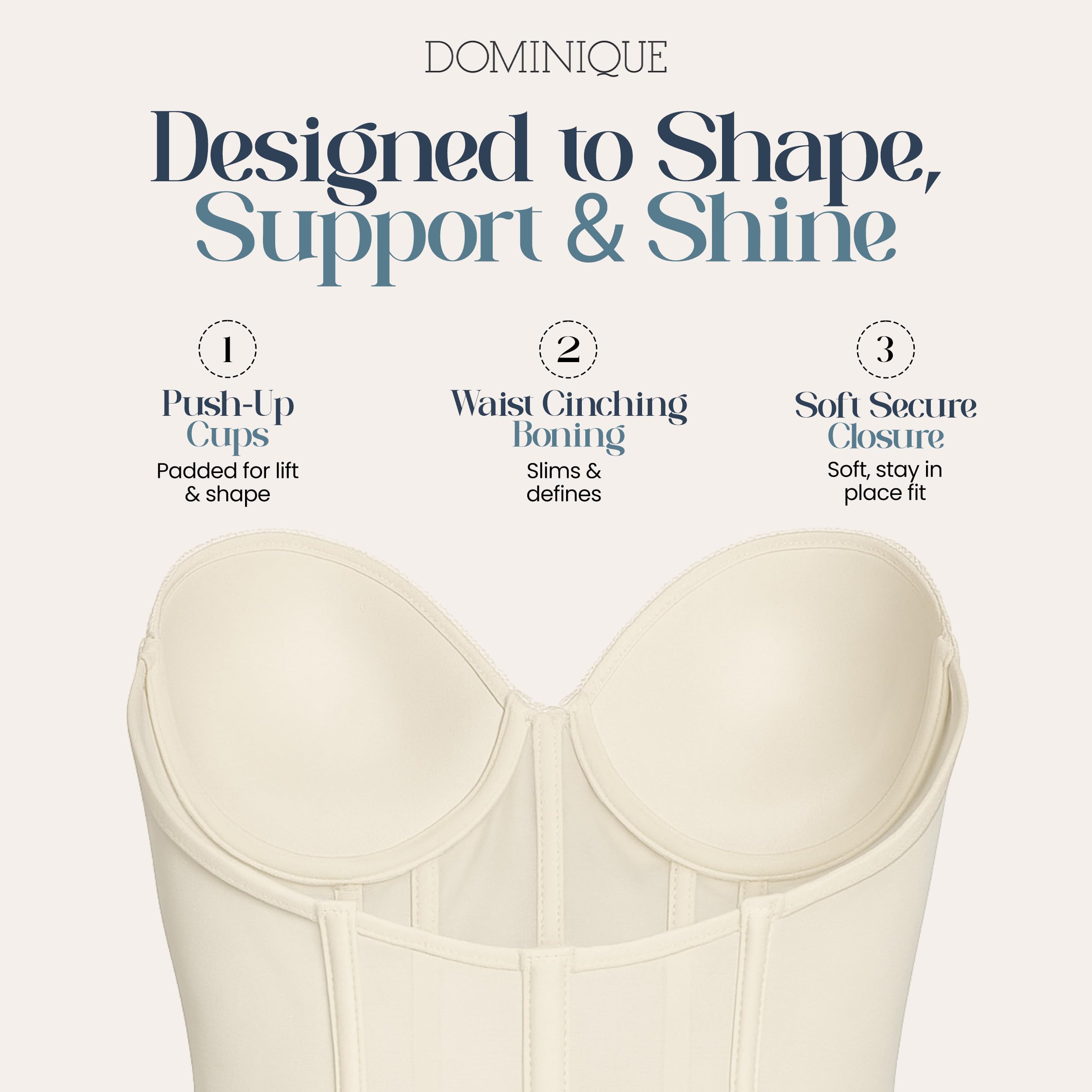 Dominique Women’s Hannah Strapless Push-Up Longline Bra #7759 - Low Back Corset - Picture 12 of 15