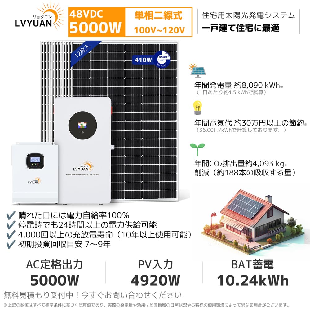 Amazon | LVYUAN(リョクエン) 51.2V 200AH LiFePO4 リン酸鉄リチウム