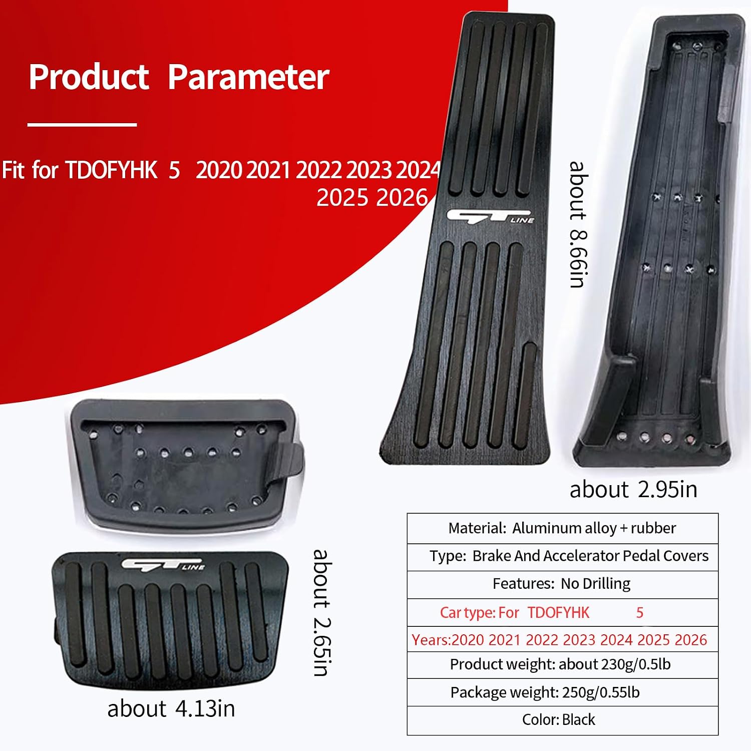 Aluminum Alloy Pedals Cover for TDOFYHK TDOFYH5 2020 2021 2022 2023 2024 2025 2026 Non-Slip Auto No Drilling Aluminum Brake and Accelerator Pedal Covers 2Pcs(Black)