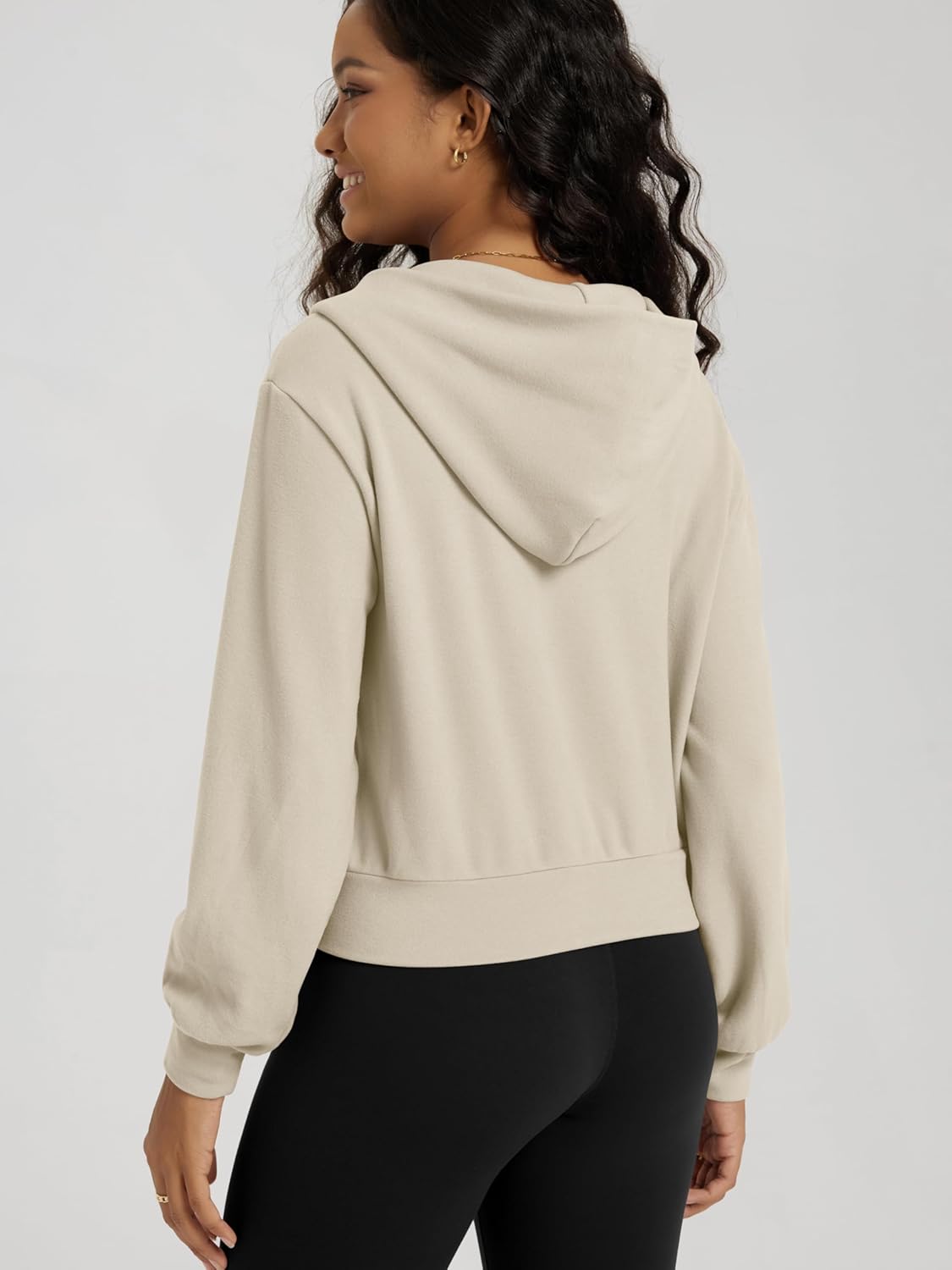 ODODOS Women's Stretch Fleece Full Zip Hoodie, Ultra-Soft Cozy Warm Long Sleeve Cropped Jacket with Pockets - Image 3