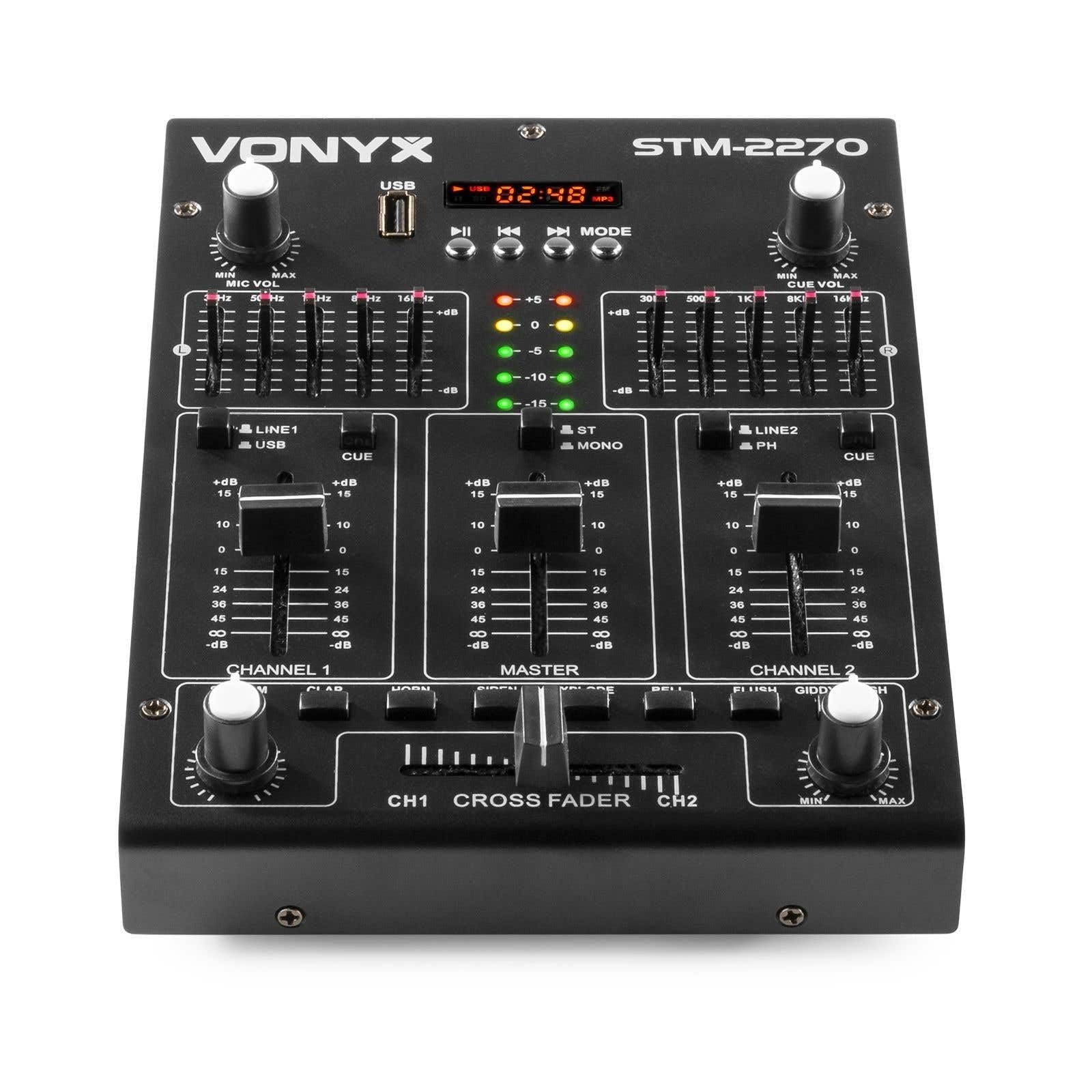 Vonyx STM2270 - Mixer DJ a 2 canali Bluetooth, mixer audio con lettore MP3 USB, controller DJ con effetti, crossfader, collegamento microfono, funzione talker, DJ, musicista, club, bar, gastro