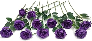 Laelfe 12 Pcs Purple Roses Artificial Flowers, 53 cm Long Stem | Faux Silk Rose, Fake Flowers for Wedding Bridal Bouquet Party Table Centerpiece Home Garden Hotel Office Decorations