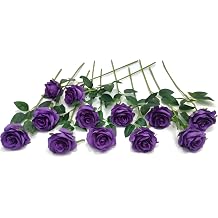 Laelfe 12 Pcs Purple Roses Artificial Flowers, 53 cm Long Stem