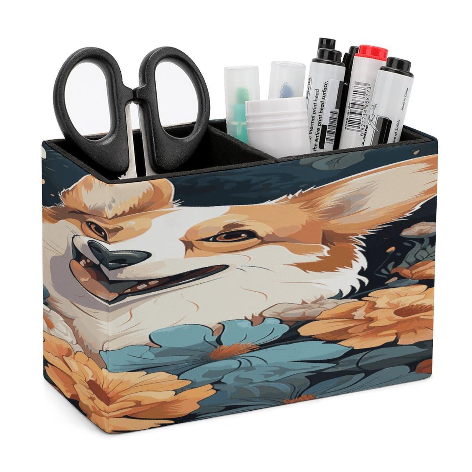 Porte-stylos en cuir élégant organiseur de bureau à motif Corgi