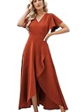 Long Black Formal Dresses for Women Gowns Evening Party Cocktail Dress,Split Elegant V Neck Wrap Ruffle Wedding Guest Dresses