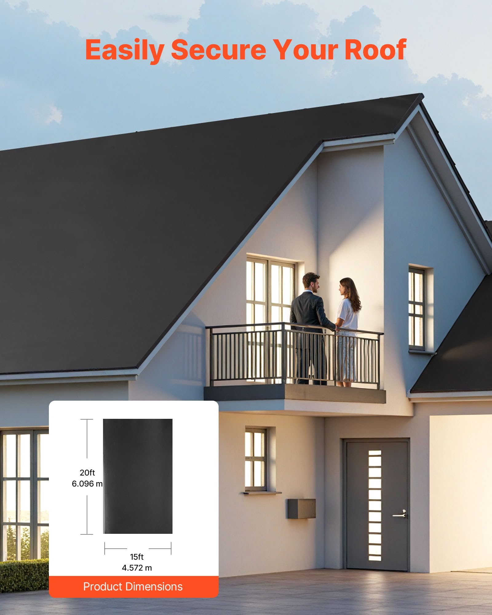 VEVOR Membrana para Techos, 4.572 x 6.096 m, Lámina de EPDM de 1,14 mm, Duradera y Resistente a la Intemperie, Impermeabilización de Cocheras, Base para Autocaravanas, Techos y Estanques, Negro