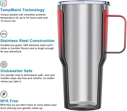 Miniatura 3 de yoelike Vaso de 32 onzas con asa, taza de café aislada al vacío de acero inoxidable para viajes, hogar, oficina, interior y exterior, apto para