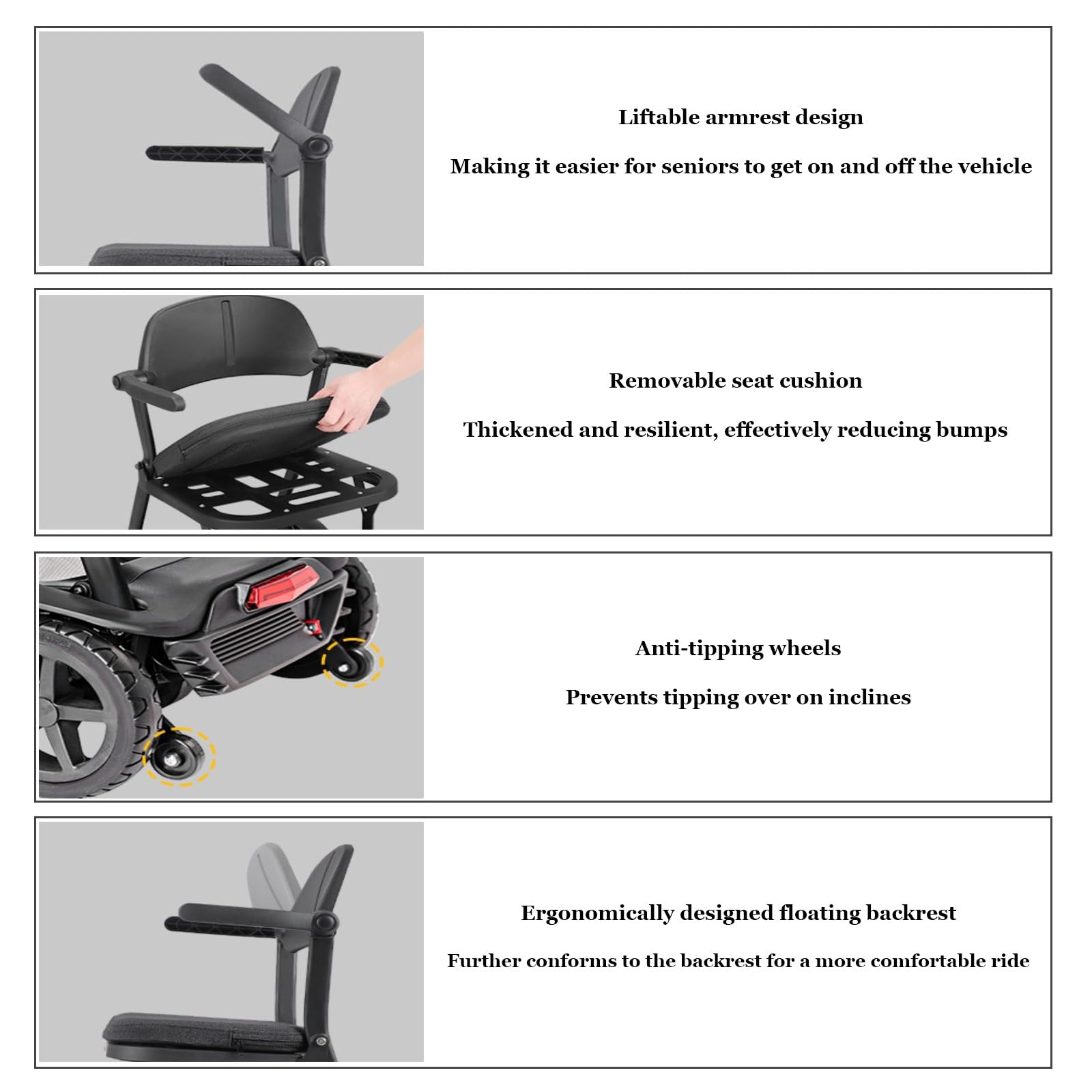 Scooter De Movilidad Plegable Scooter Para Personas Mayores Equipado Con Dos Baterías De Litio Extraíbles De 6,6 Ah Capacidad De Peso 100 Kg/220 Lb Black