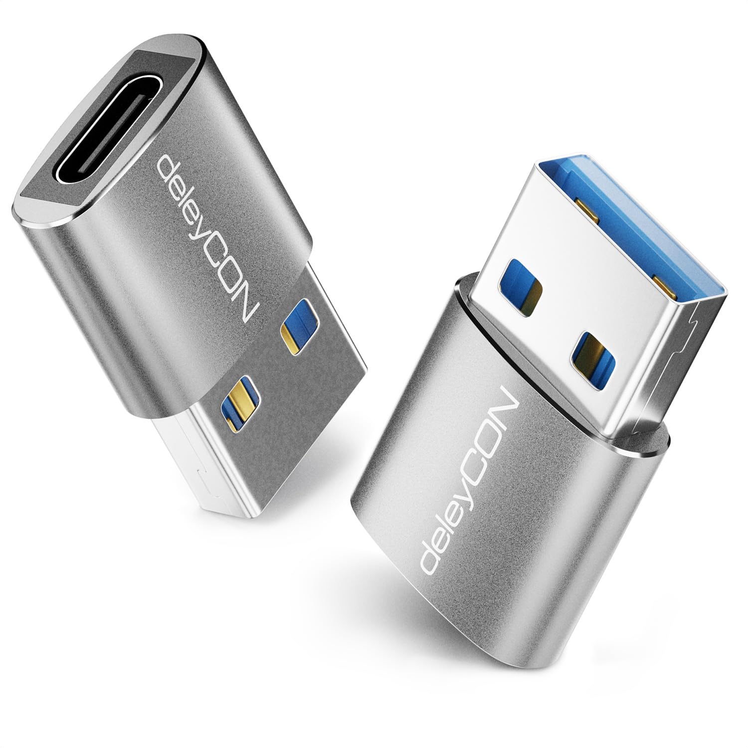 deleyCON Adattatore USB C (2 Pezzi) USB 3.0 5 Gbps - Presa USB-C A Spina USB-A - per iPhone Serie 17/16/15, iPad, Galaxy Serie S25/S24/S23, A56, A16, Laptop, Notebook, CarPlay ecc.