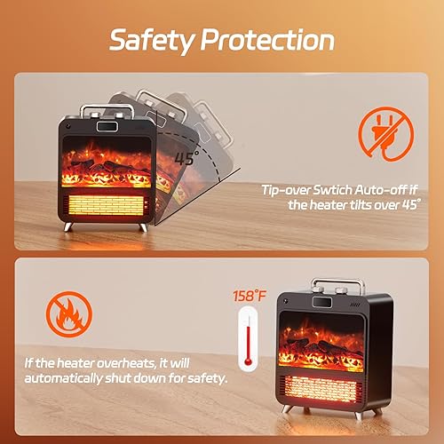 Miniatura 6 de Calentador de chimenea eléctrico, 3 en 1, calentadores de chimenea portátiles para uso en interiores, calentador de espacio de 7501500 W para