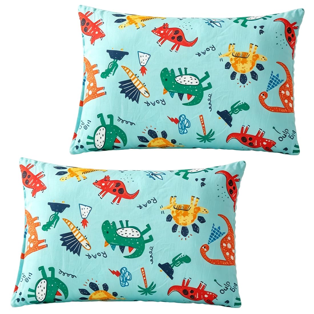 Federa Cuscino 30x50 cm Cotone Morbida Traspirante Motivo Dinosauro per Bambini 2 Pezzi