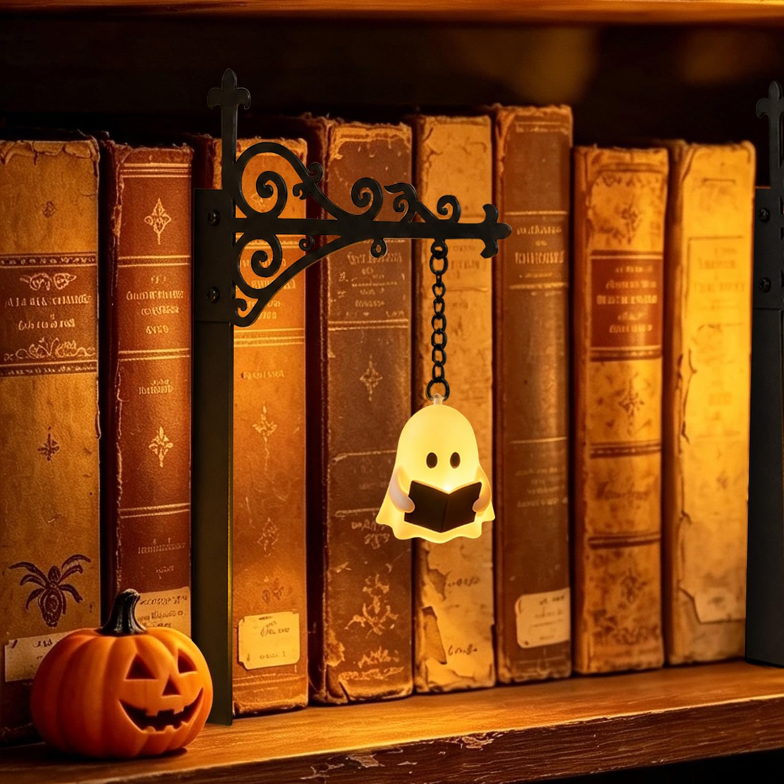 EliphonTowne Bookshelf Lantern Decor - Ghost Bookshelf Lantern, Library Lantern Decorative Bookshelf Lighting, Vintage Bookshelf Lamp for Reading Corner, Gifts for Book Lovers, Halloween Decor