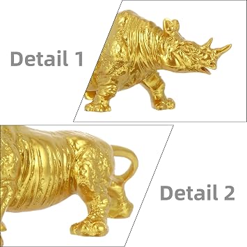 Gold Rhino Figurine Medium Micro Landscape Statue Home Ornament Decorative Tabletop Sculpture for Living Office Bedroom Decor