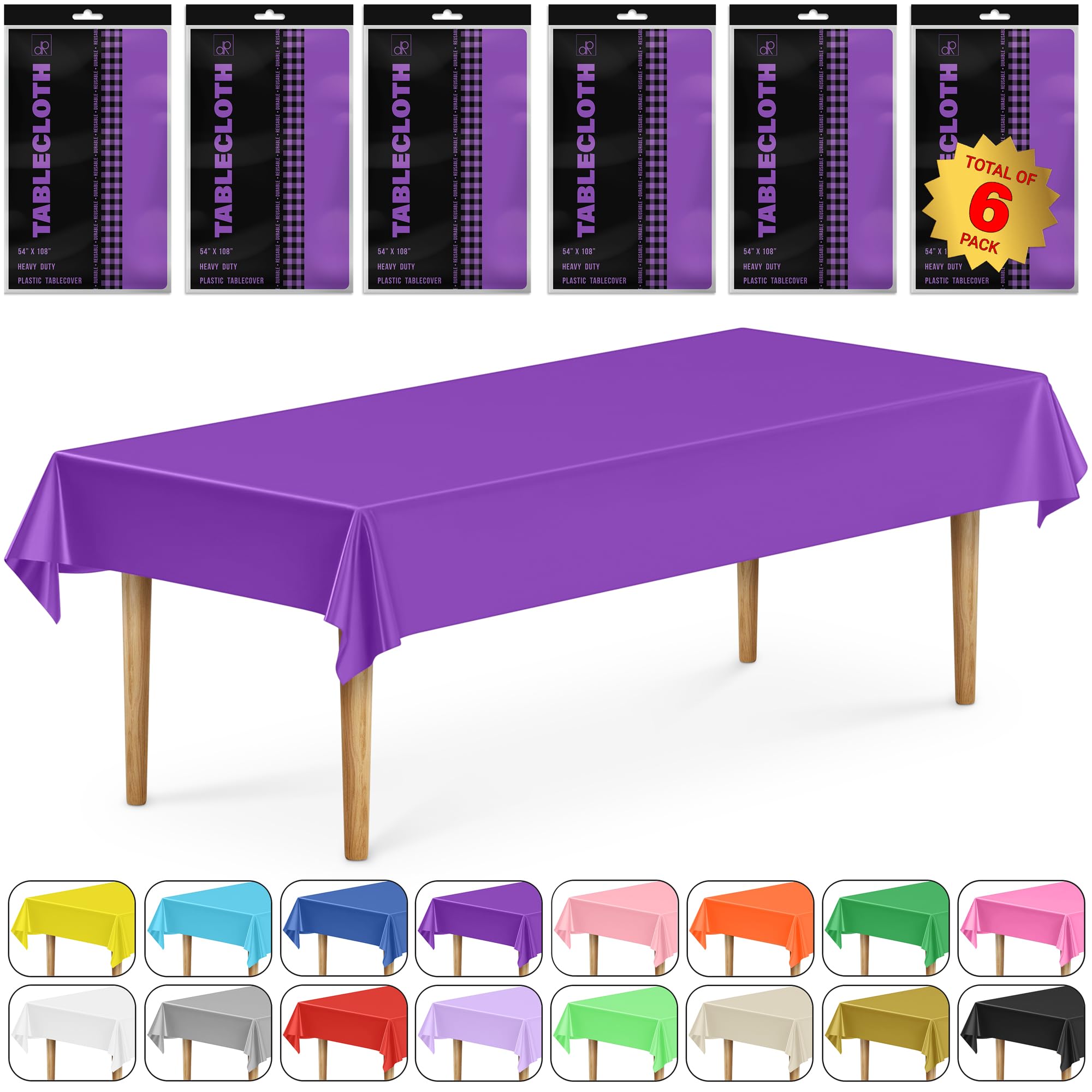 DecorRack 6 Rectangular Tablecloths BPA-Free Plastic, 54 x 108 inch, Dining Table Cloth, Rectangle Table Cover for Parties, Picnic, Camping and