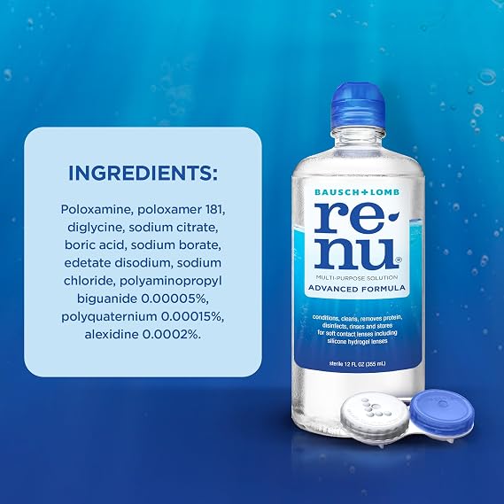 Renu Contact Lens Solution, Advanced Formula, Multi-Purpose Solution with Lens Case, Travel Kit, Gently Cleans, Disinfects, Moisturizes & Hydrates Soft Lenses for All-Day Comfort, 2 FL Oz