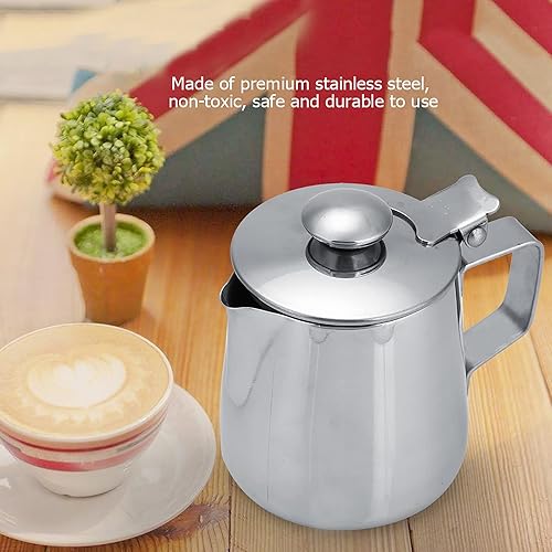 Miniatura 4 de Taza de café de acero inoxidable jarra de espuma de leche con tapa para café con leche artística (20.3 fl oz)