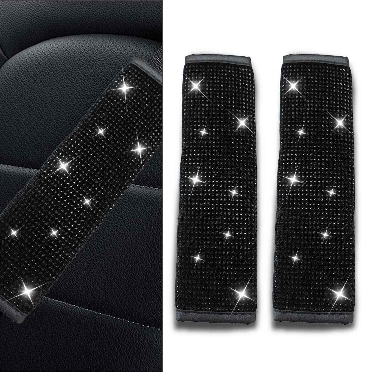 2 fundas brillantes para cinturón de seguridad de automóvil, almohadillas para cinturón de seguridad de automóvil con diamantes de