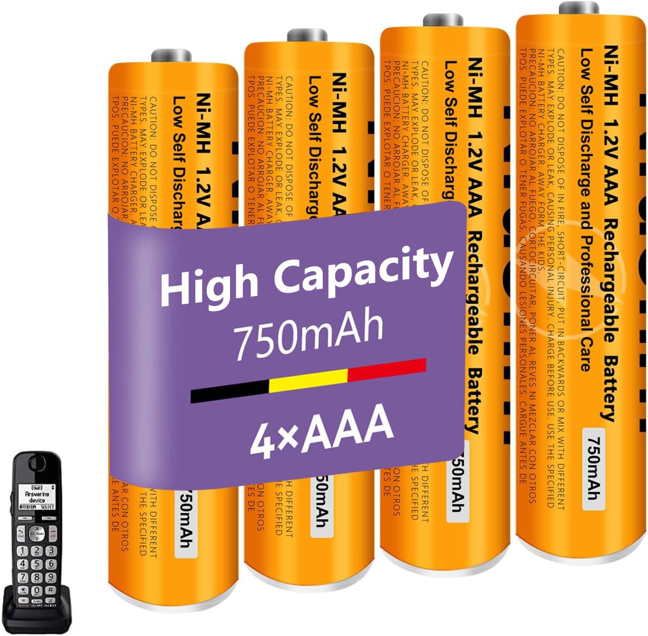 4 Pack NI-MH AAA Rechargeable Battery for Panasonic, 1.2V 750mah AAA Rechargeable Batteries for Panasonic Cordless Phones Handset, Remote Controls, Electronics