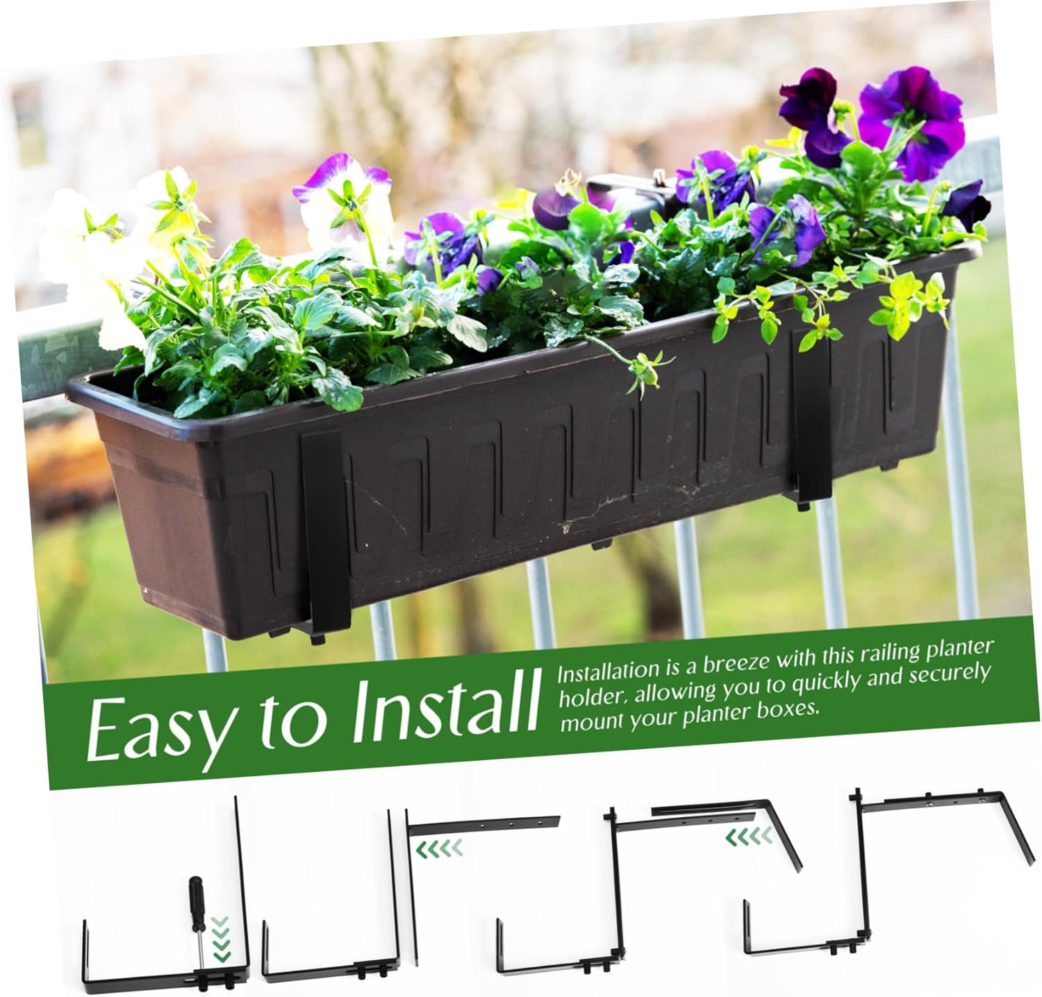 Sosoport 4pcs Adjustable Railing Planter Brackets for Deck and Balcony Sturdy Flower Box Holders Easy Installation for Outdoor Planting