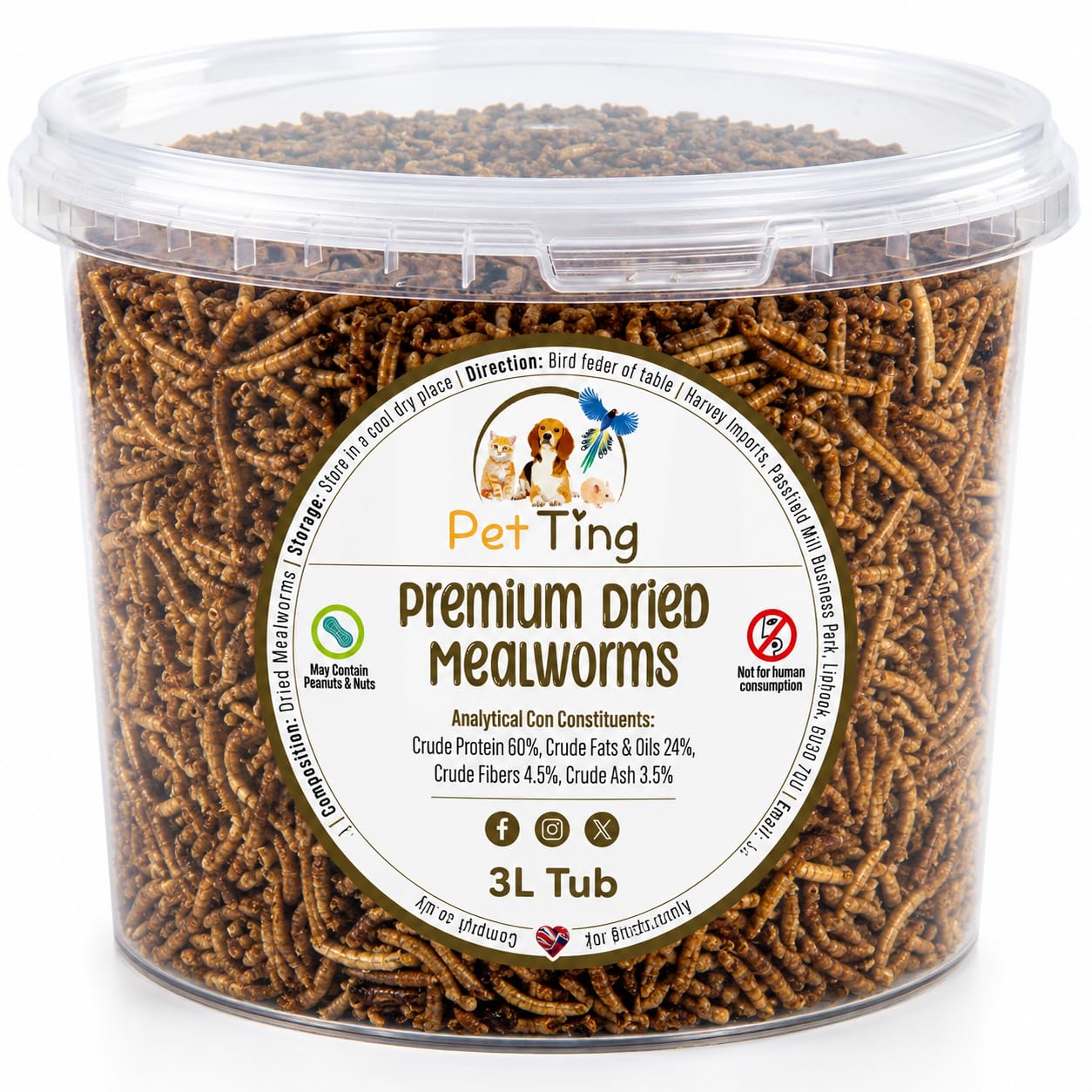 Garden Ting Dried Mealworms Wild Bird Food, 3 Litre Tub