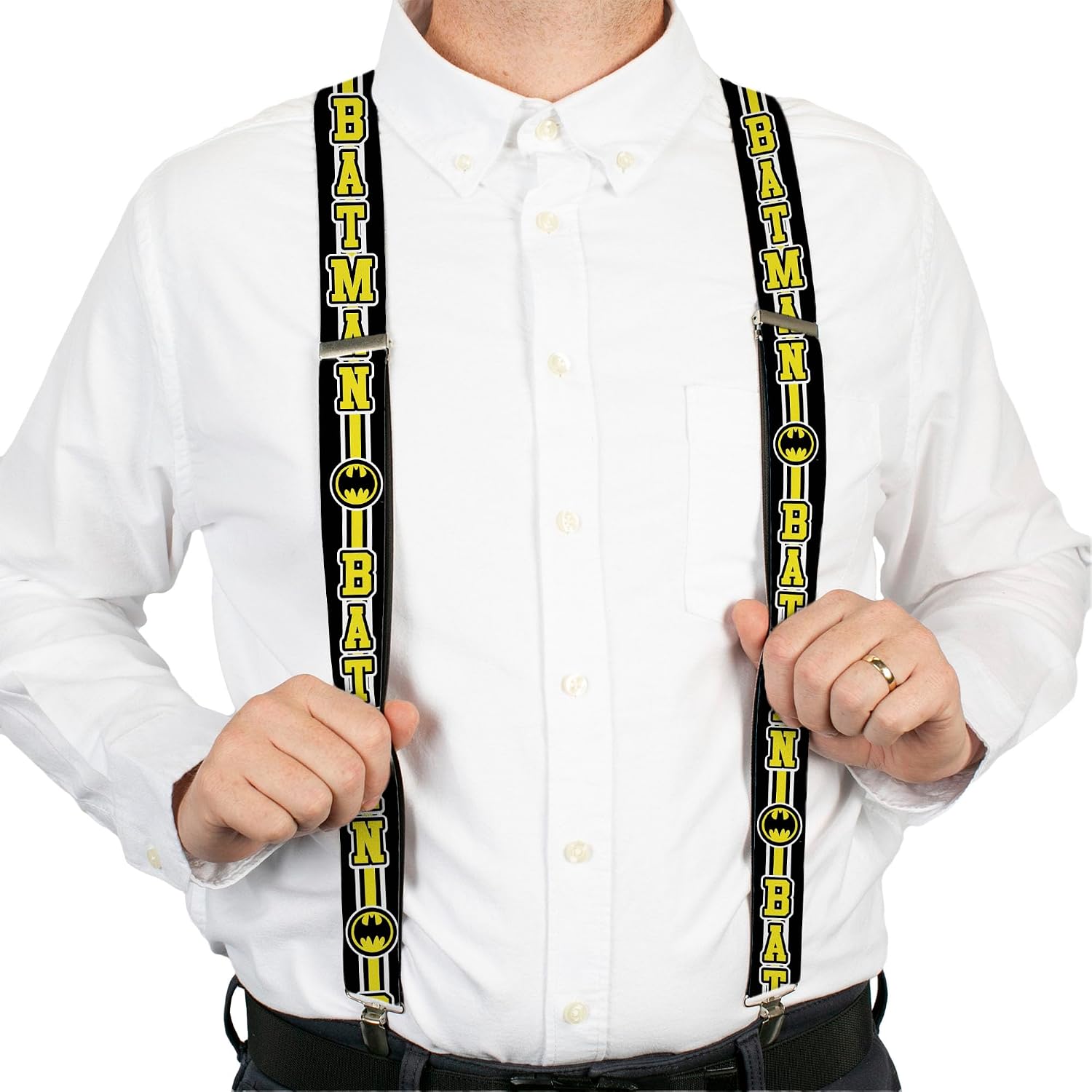 Buckle-Down DC Comics Suspenders, Batman Bat Signal Triple Stripe Black White Yellow