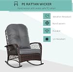 Outsunny Fauteuil de rocking Rattan, Fauteuil extérieur de Rocker Patio avec coussins épais, pour jardin de porche, gris