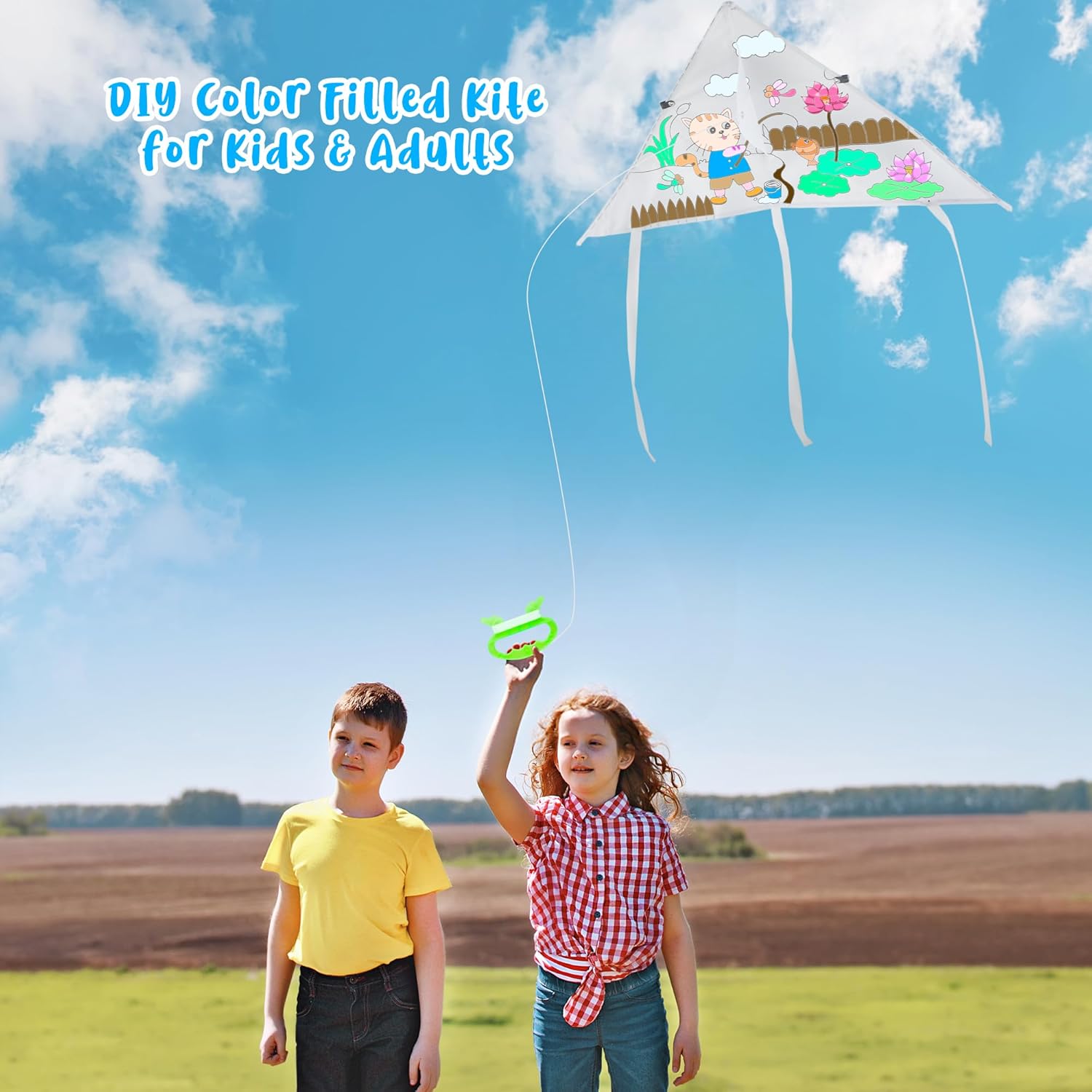 24 Pcs DIY Color Filled Kite for Kids with 24 Swivel Line 16 Paint Pens and 8 Watercolor for Kids Painting Kites Animal Style Coloring Kit Easy to Fly for Outdoor Game Activities
