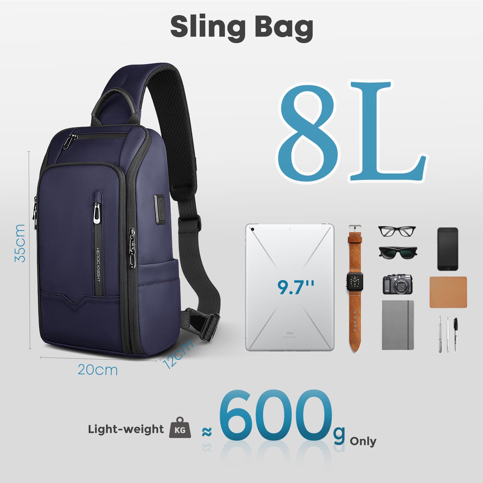 Bolso Bandolera Hombre con Puerto USB,Antirrobo e Impermeable