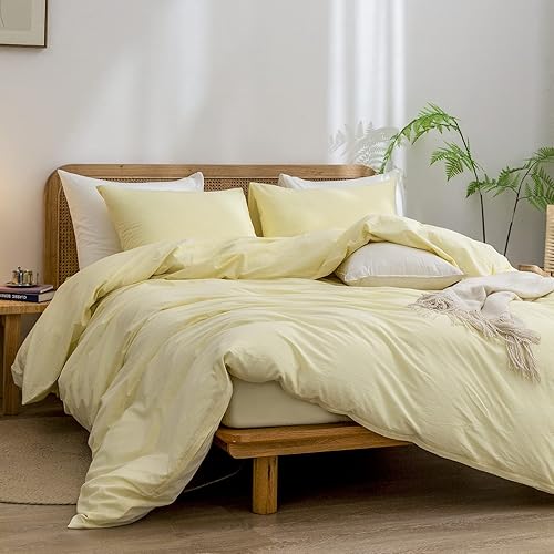 Miniatura 4 de BESTOUCH Juego de funda de edredón 100% algodón lavado, tacto súper suave, cómodo, elegante, ligero, juego de ropa de cama de 3 piezas, color