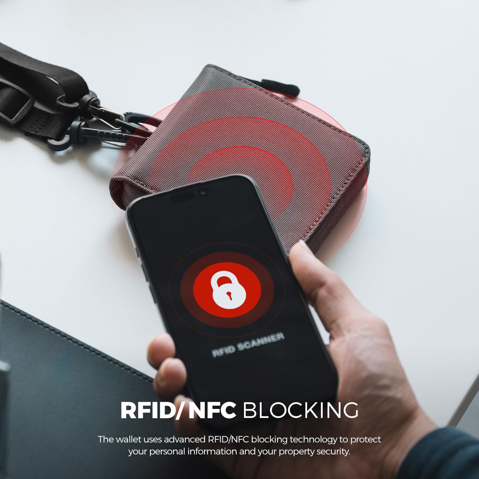 VULKIT Męski portfel składany ze smyczą, męski uchwyt na karty kredytowe, wodoodporna tkanina, portfel blokujący RFID, z odpinaną smyczą do użytku zewnętrznego lub codziennych podróży, szary, 11.5 x