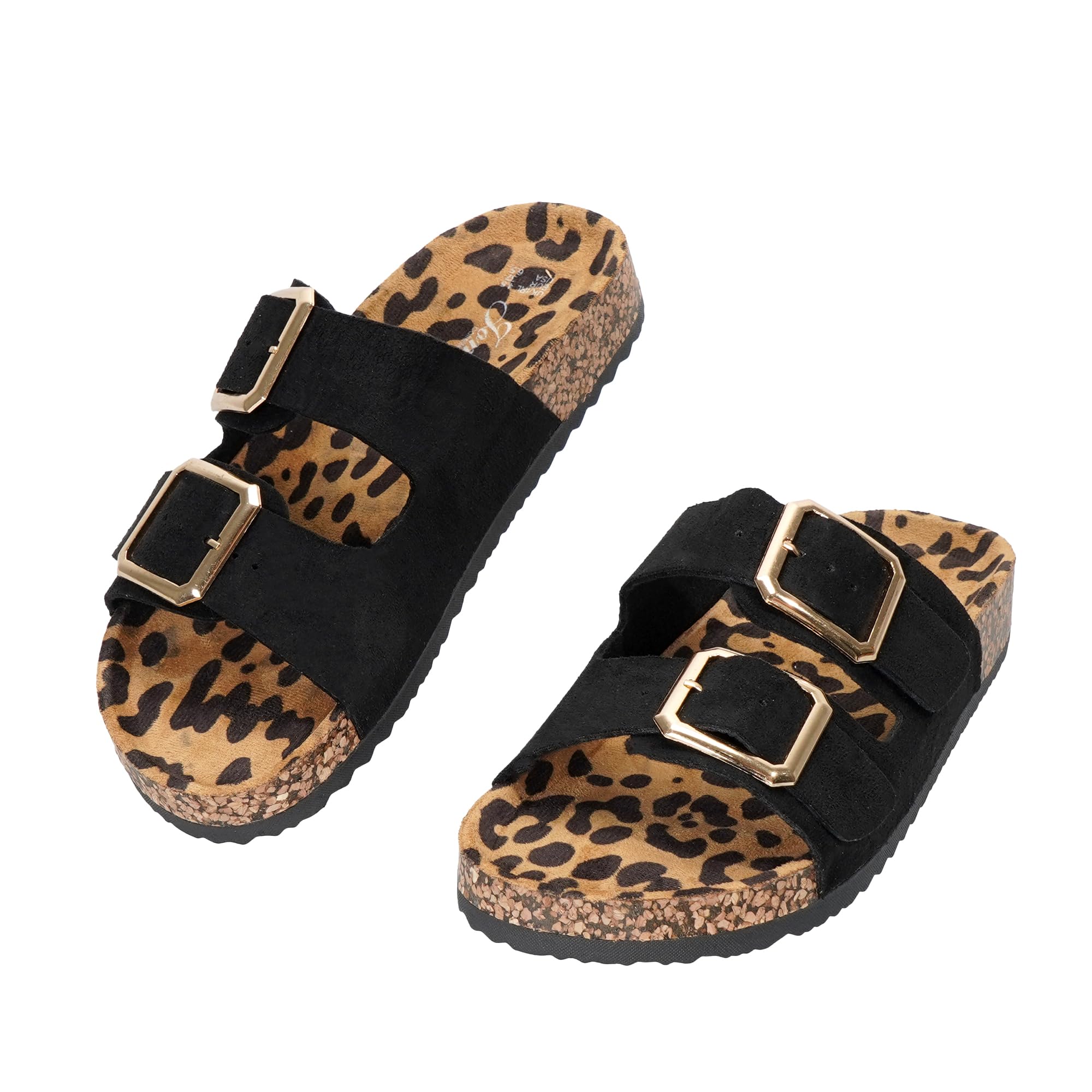 JOMIX Sandalias para Mujer con Dos Hebillas Suela de Corcho y Estampado de Leopardo Chanclas Cómodas para Playa