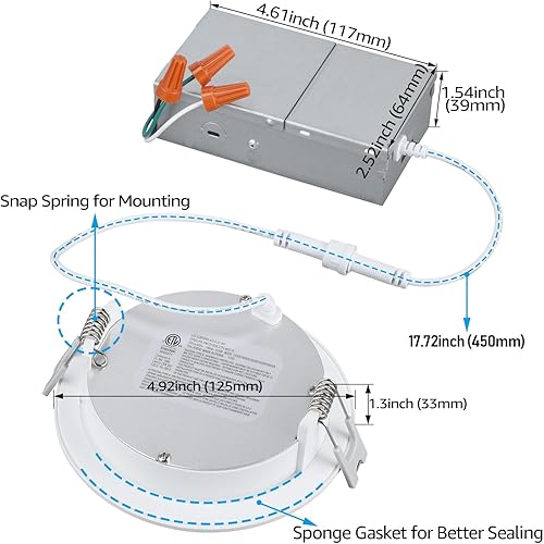 Miniatura 6 de TORCHSTAR Paquete de 12 luces LED empotrables 5CCT de 4 pulgadas con caja de conexiones, CRI 90+, 2700K3000K3500K4000K5000K, luz empotrable