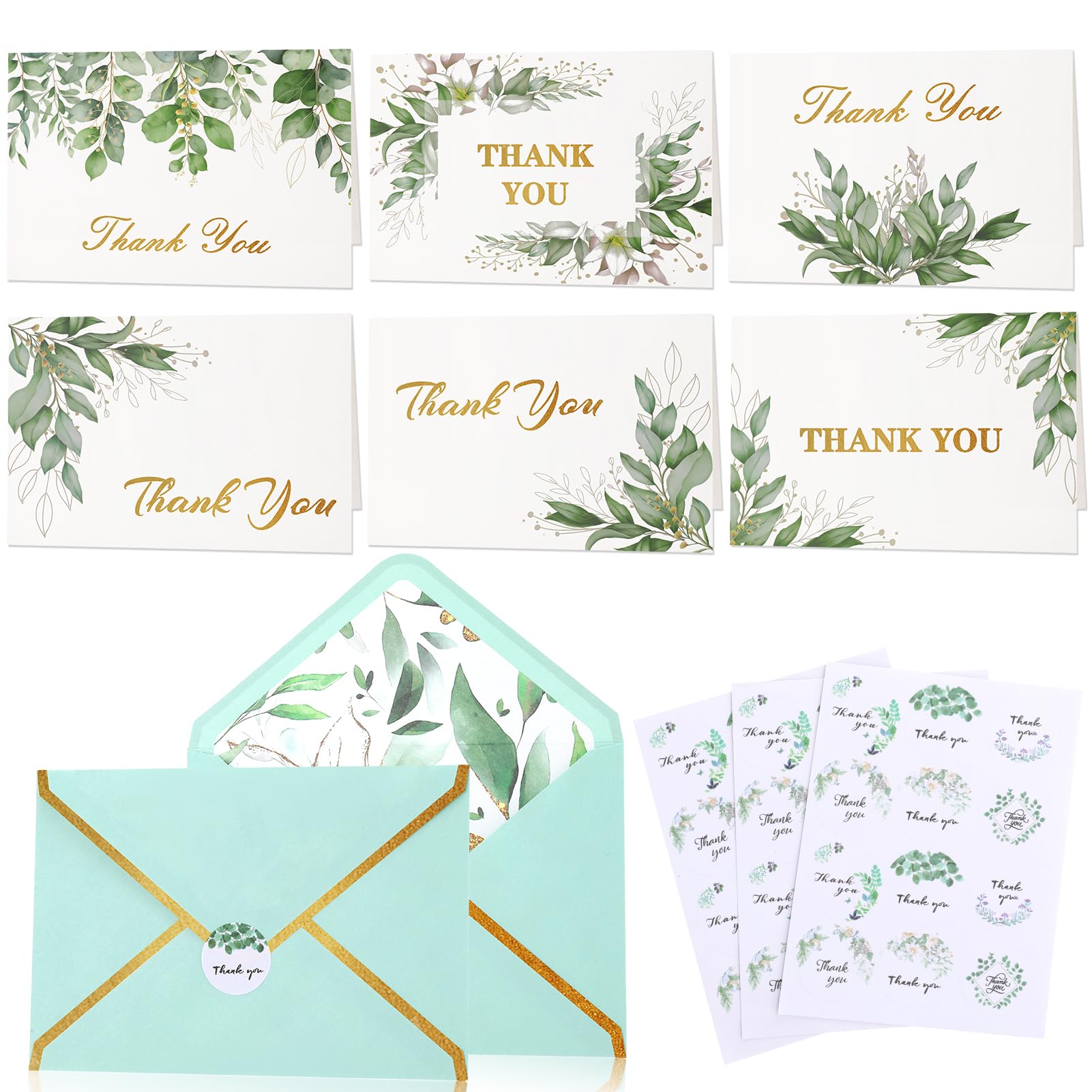 Candcamp Thank You Cards with Envelopes, 30 Pack Greenery Thank You Cards Notes Multipack for Baby Shower Birthday Wedding Bridal Shower Business