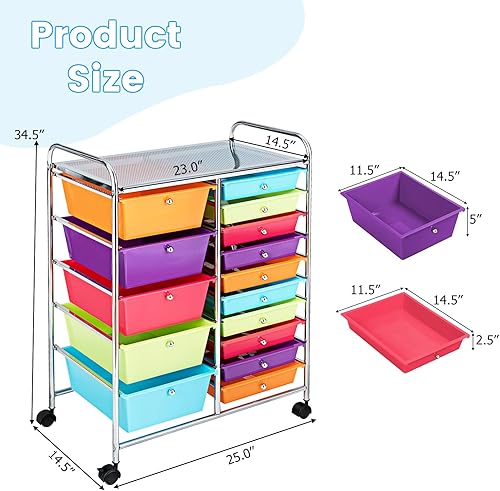 Miniatura 3 de SILKYDRY Carrito de almacenamiento con ruedas de 15 cajones, carrito de almacenamiento móvil con ruedas bloqueables para manualidades, herramientas,