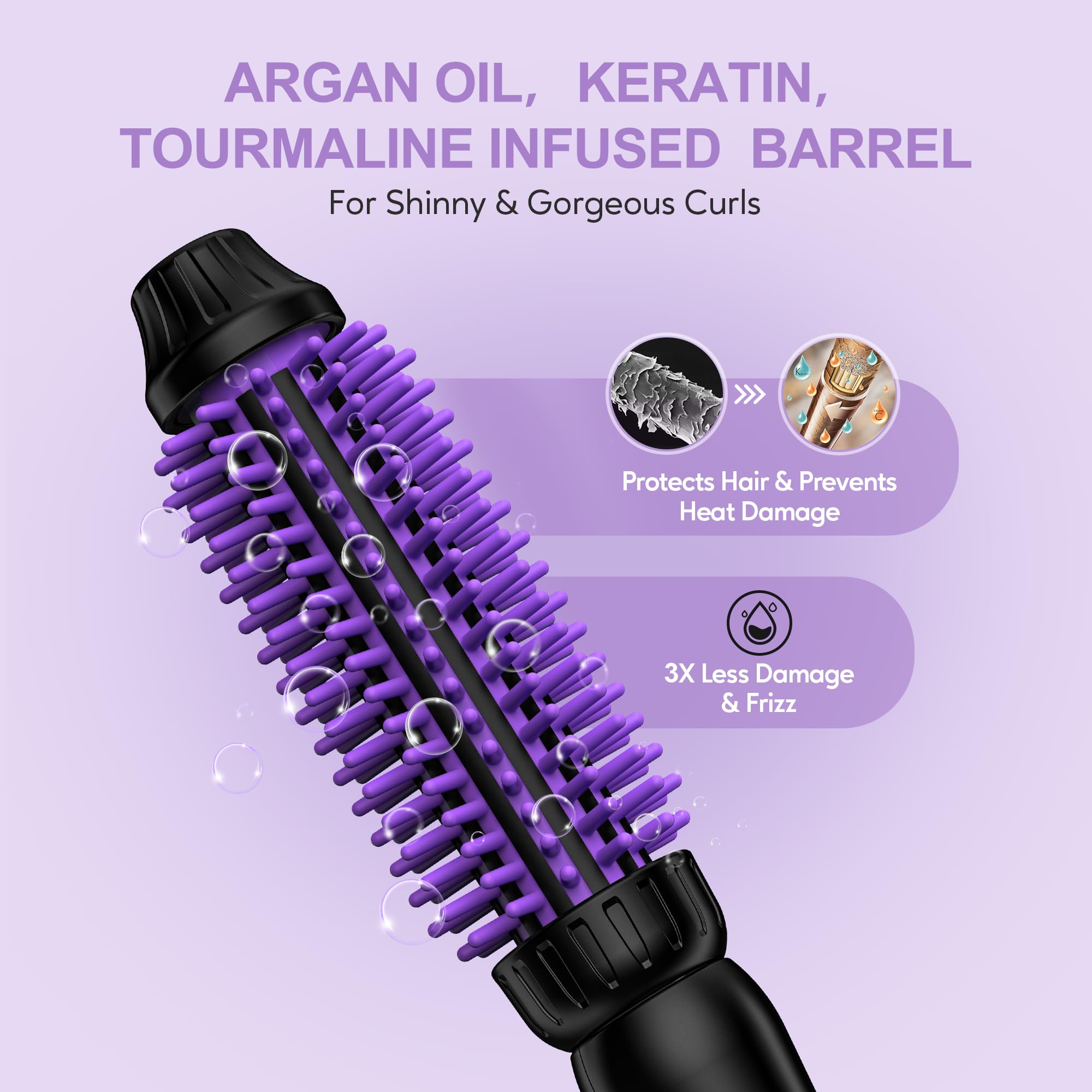 FARERY Thermal Brush, Cepillo Térmico 25MM, Cerdas de Silicona Flexible Anti-Quemaduras y No se Caen, Cepillo Térmico Iónico de Cerámica Turmalina, Rizador de 5 Temperaturas, Doble Voltaje