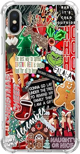 Funda de collage de invierno para iPhone XsiPhone X, bonita funda de collage de Navidad para niñas, mujeres y hombres, funda única de TPU de moda